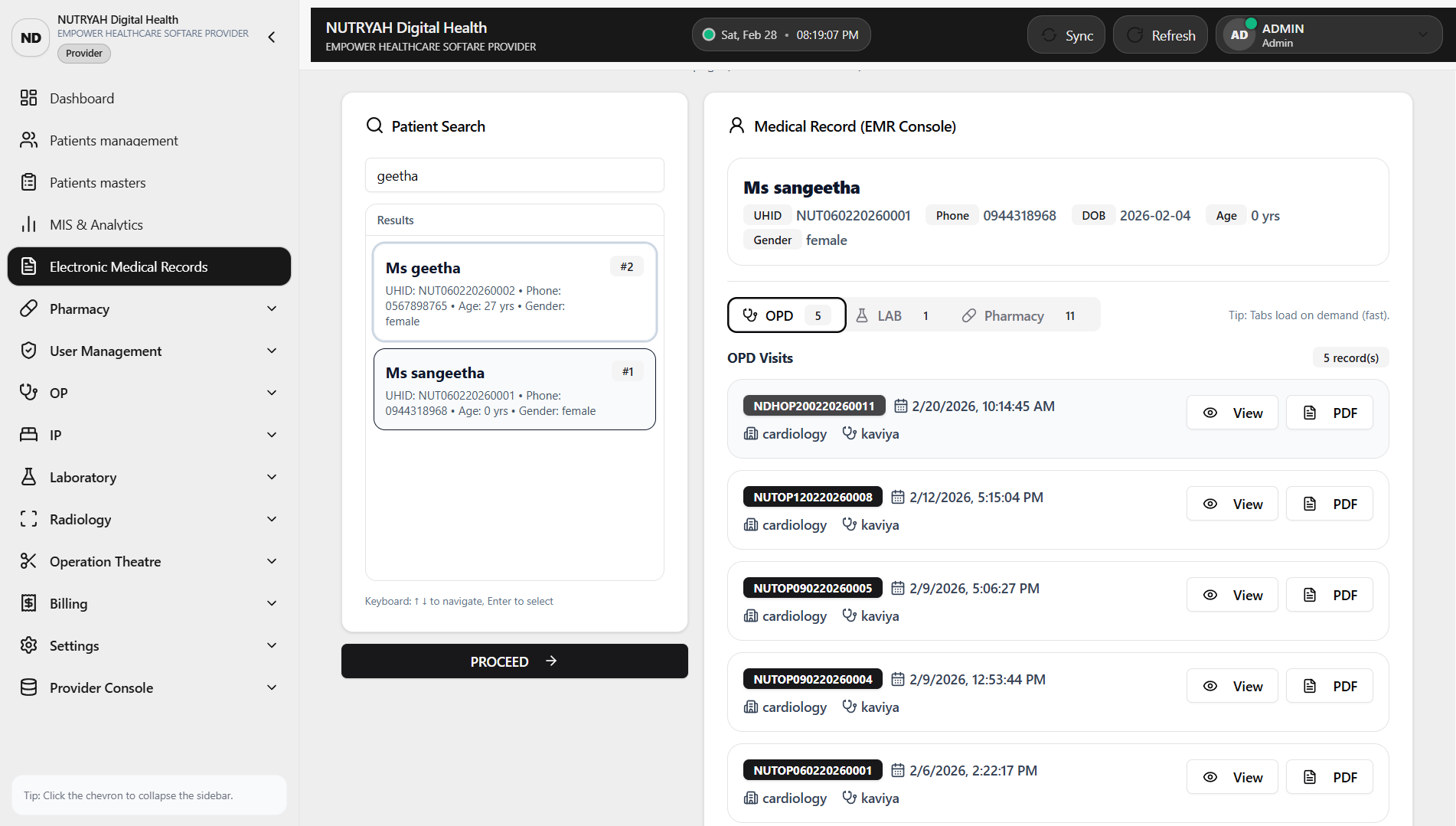 OPD IPD EMR screen preview: patient visit, clinical notes, visit summary